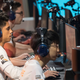 Philadelphia Fusion players compete against the London Spitfire during the Overwatch League Grand Finals at Barclays Center in Brooklyn.